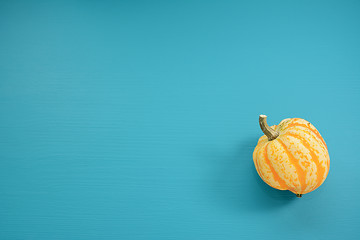 Image showing Yellow Festival squash on a teal wooden background