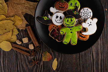 Image showing Homemade delicious ginger biscuits for Halloween