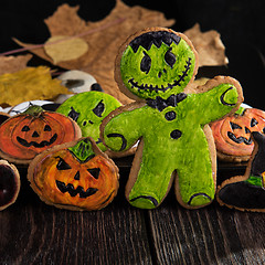 Image showing Homemade delicious ginger biscuits for Halloween