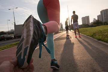 Image showing multiethnic group of people on the jogging