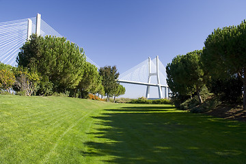 Image showing Vasco da Gama bridge garden