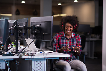 Image showing portrait of a young successful African-American woman in modern 