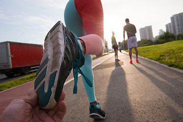 Image showing multiethnic group of people on the jogging