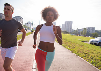 Image showing multiethnic group of people on the jogging