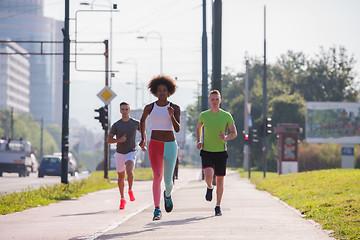 Image showing multiethnic group of people on the jogging