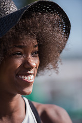 Image showing Close up portrait of a beautiful young african american woman sm