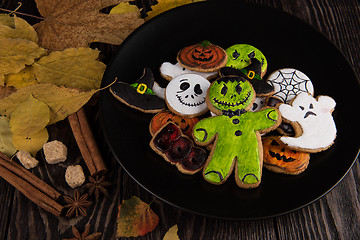 Image showing Homemade delicious ginger biscuits for Halloween