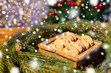 Image showing natural green fir christmas wreath and oat cookies