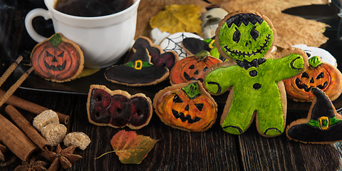 Image showing Homemade delicious ginger biscuits for Halloween