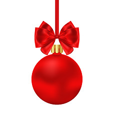 Image showing Christmas Red Ball with Satin Bow Ribbon Isolated