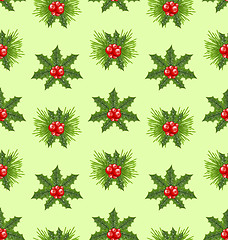 Image showing Seamless Pattern Christmas Holly Berry