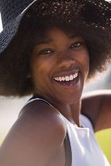 Image showing Close up portrait of a beautiful young african american woman sm