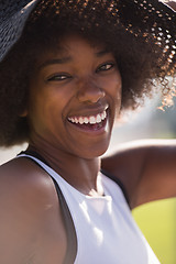 Image showing Close up portrait of a beautiful young african american woman sm