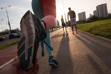 Image showing multiethnic group of people on the jogging