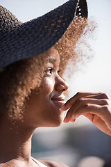 Image showing Close up portrait of a beautiful young african american woman sm