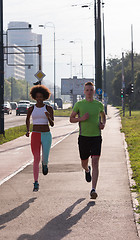 Image showing multiethnic group of people on the jogging