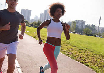 Image showing multiethnic group of people on the jogging