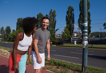 Image showing multiethnic group of people on the jogging