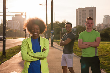 Image showing portrait multiethnic group of people on the jogging