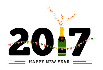 Image showing Congratulations to the happy new 2017 year with a bottle of cham