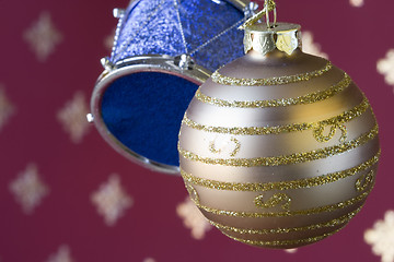 Image showing Christmas ball and drum background (selective and soft focus)