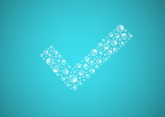 Image showing water drops on blue background, check symbol