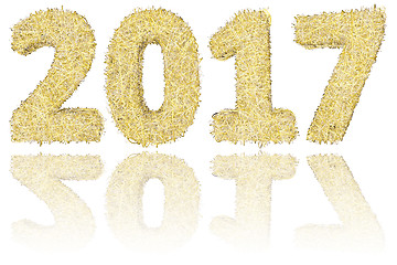 Image showing 2017 digits composed of golden and silver stripes on glossy white background