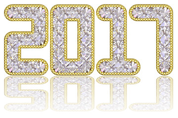 Image showing 2017 digits composed of gems in golden rim on glossy white background