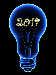 Image showing X-Ray lightbulb with sparkling 2017 digits inside isolated on black