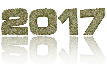 Image showing 2017 digits composed of military camouflage stripes on glossy white background