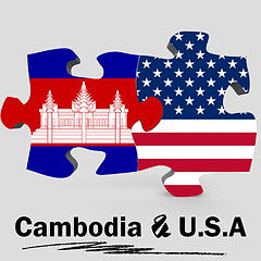 Image showing USA and Cambodia flags in puzzle 