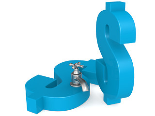 Image showing Blue dollar sign with water faucet 