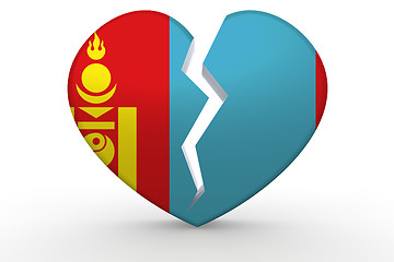 Image showing Broken white heart shape with Mongolia flag