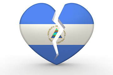 Image showing Broken white heart shape with Nicaragua flag