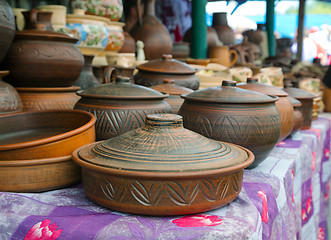 Image showing Traditional Ukrainian ceramic jugs