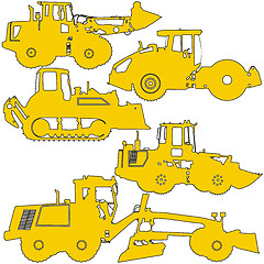 Image showing Set  silhouettes  road construction equipment. illustration.