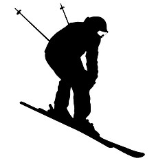 Image showing Mountain skier  speeding down slope. sport silhouette.