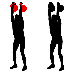 Image showing Silhouette muscular man holding kettle bell.  illustration.