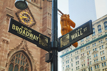 Image showing Wall street and Broadway signs in New York City