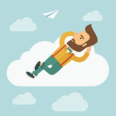 Image showing Beard man lying on a cloud