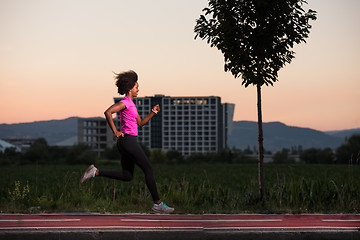 Image showing a young African American woman jogging outdoors