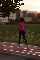 Image showing a young African American woman jogging outdoors