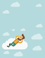 Image showing Beard man lying on a cloud
