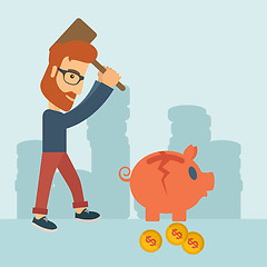 Image showing Man breaking piggy bank