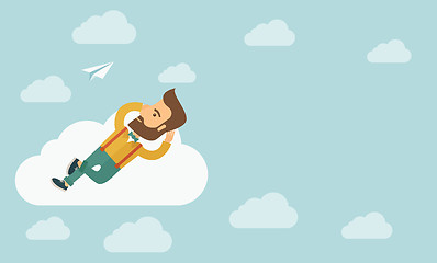 Image showing Beard man lying on a cloud