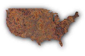 Image showing Map of the USA on rusty metal