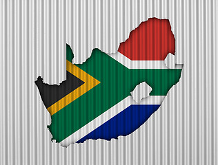 Image showing Map and flag of South Africa on corrugated iron