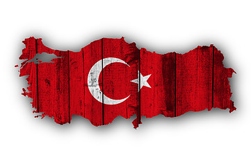 Image showing Map and flag of Turkey on weathered wood