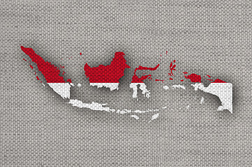 Image showing Map and flag of Indonesia on old linen
