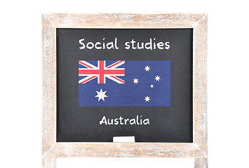 Image showing Social studies with flag on board